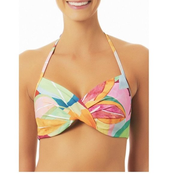 Time and Tru Halter Neck Top with Ruching Swim Bikini Colorful Floral L (12/14) - Picture 1 of 3